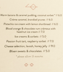 Blixen Menu
